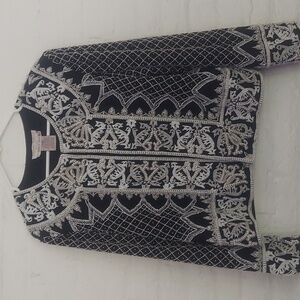 Vintage Adrianna Papell Beaded Evening Jacket Black and White